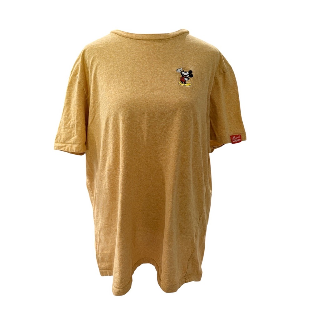 Disney Parks Mickey Mouse Embroidered Heather Mustard Yellow T-Shirt Mens Large